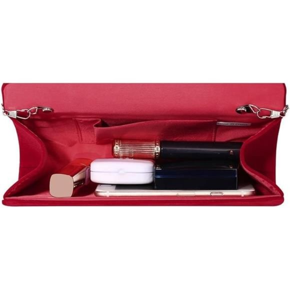 Women Evening Bag Clutch Purse, Red Handbag for Wedding Cocktail Party Velvet - Picture 4 of 5